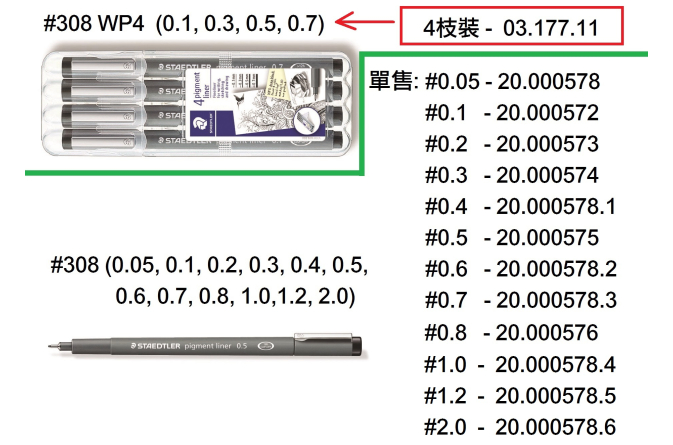 03.177.11 _施德樓PIGMENT LINER幼線筆(黑色4枝裝) #308 WP4