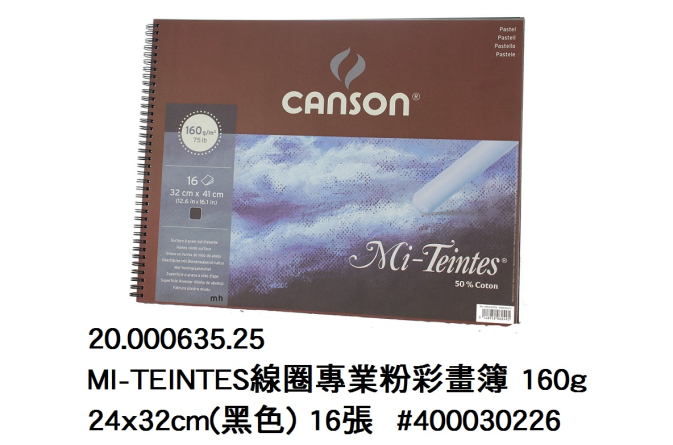 20.000635.25 _MI-TEINTES線圈專業粉彩畫簿 160g 24x32cm(黑色) 16張  #400030226