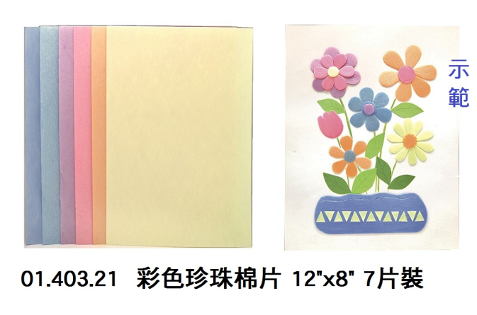 01.403.21 _彩色珍珠棉片 12”x8” 7片裝