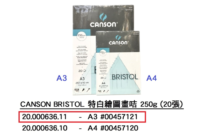 20.000636.11 _CANSON A3 250G BRISTOL簿20張 CPA00457121