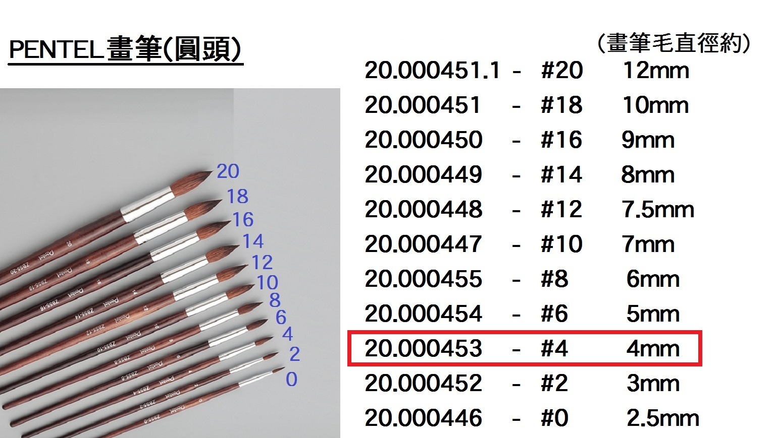 20.000453 _PENTEL畫筆(圓頭) #4