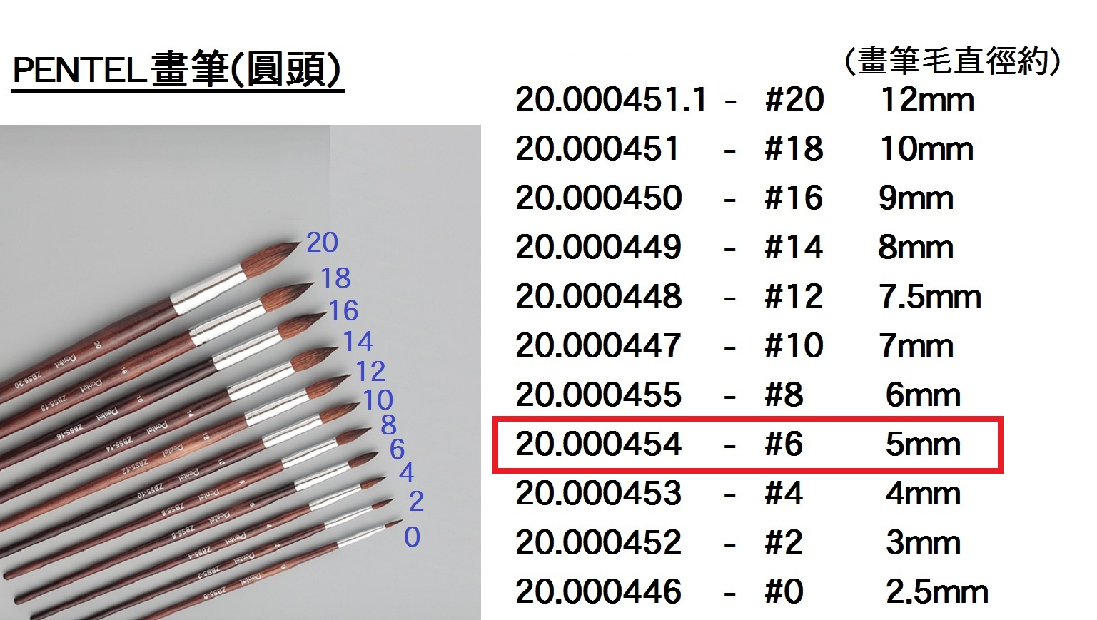 20.000454 _PENTEL畫筆(圓頭) #6