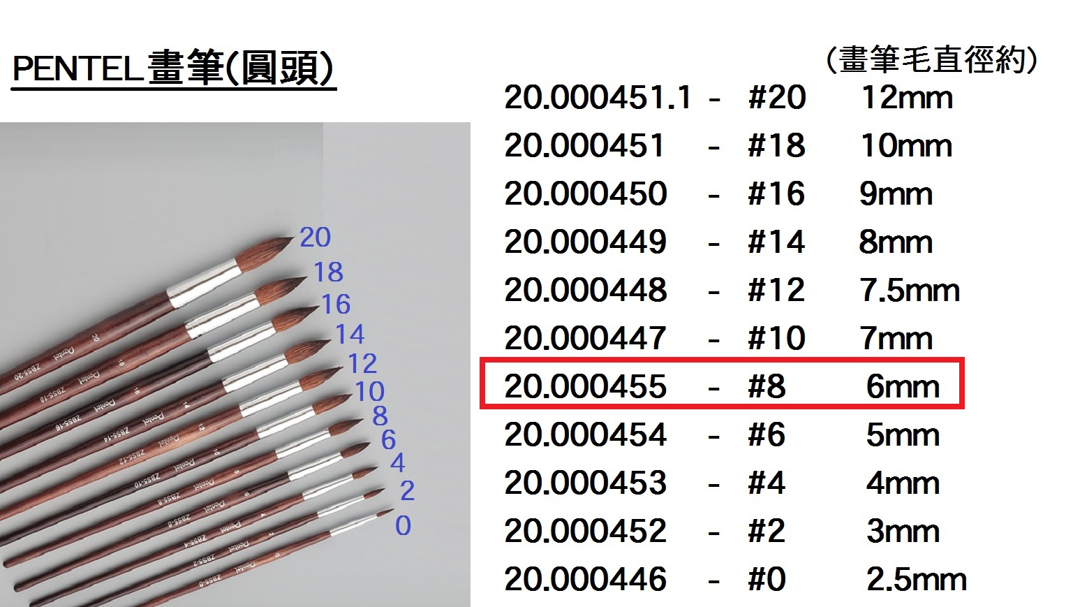 20.000455 _PENTEL畫筆(圓頭) #8