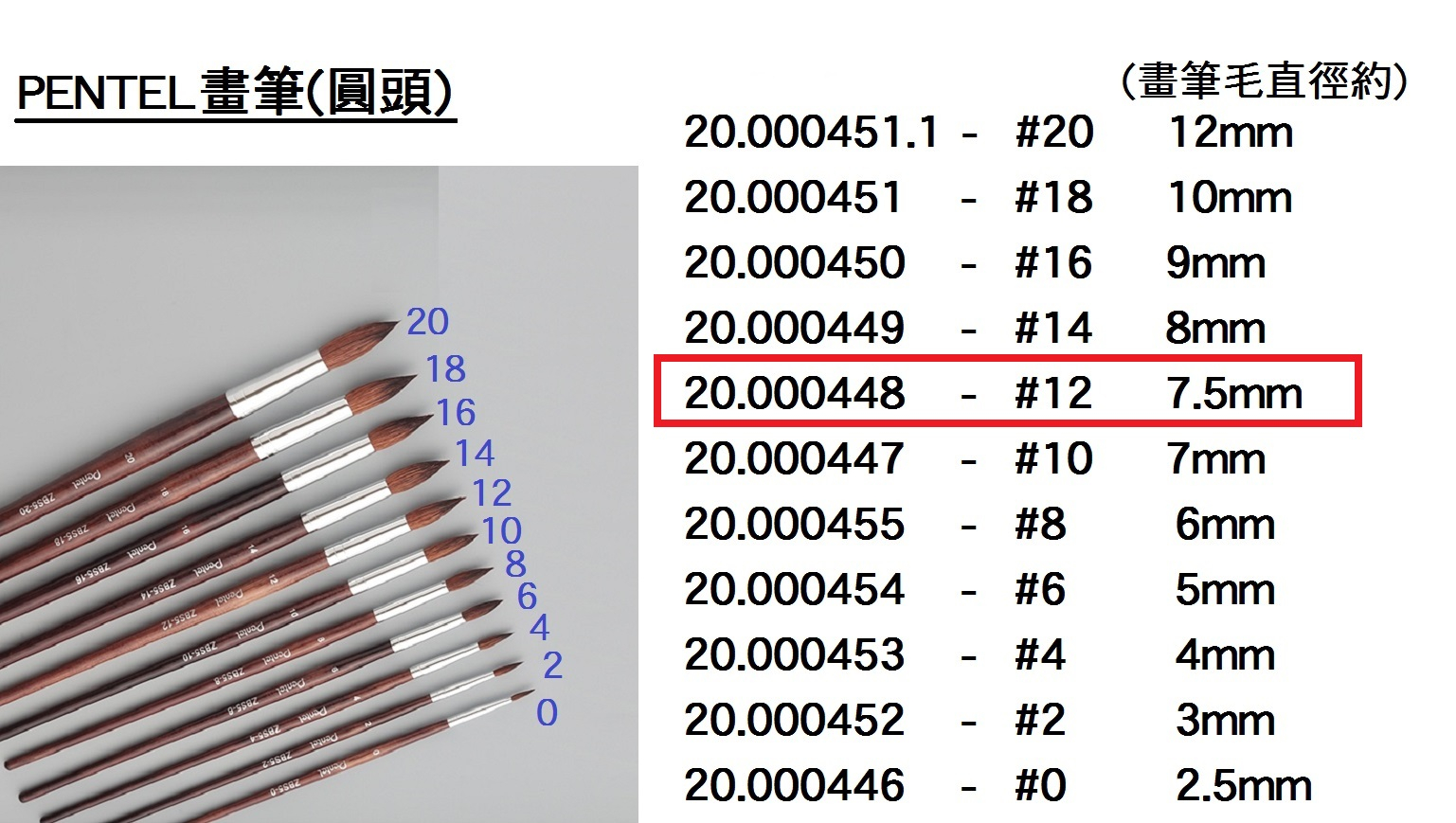 20.000448 _PENTEL畫筆(圓頭) #12