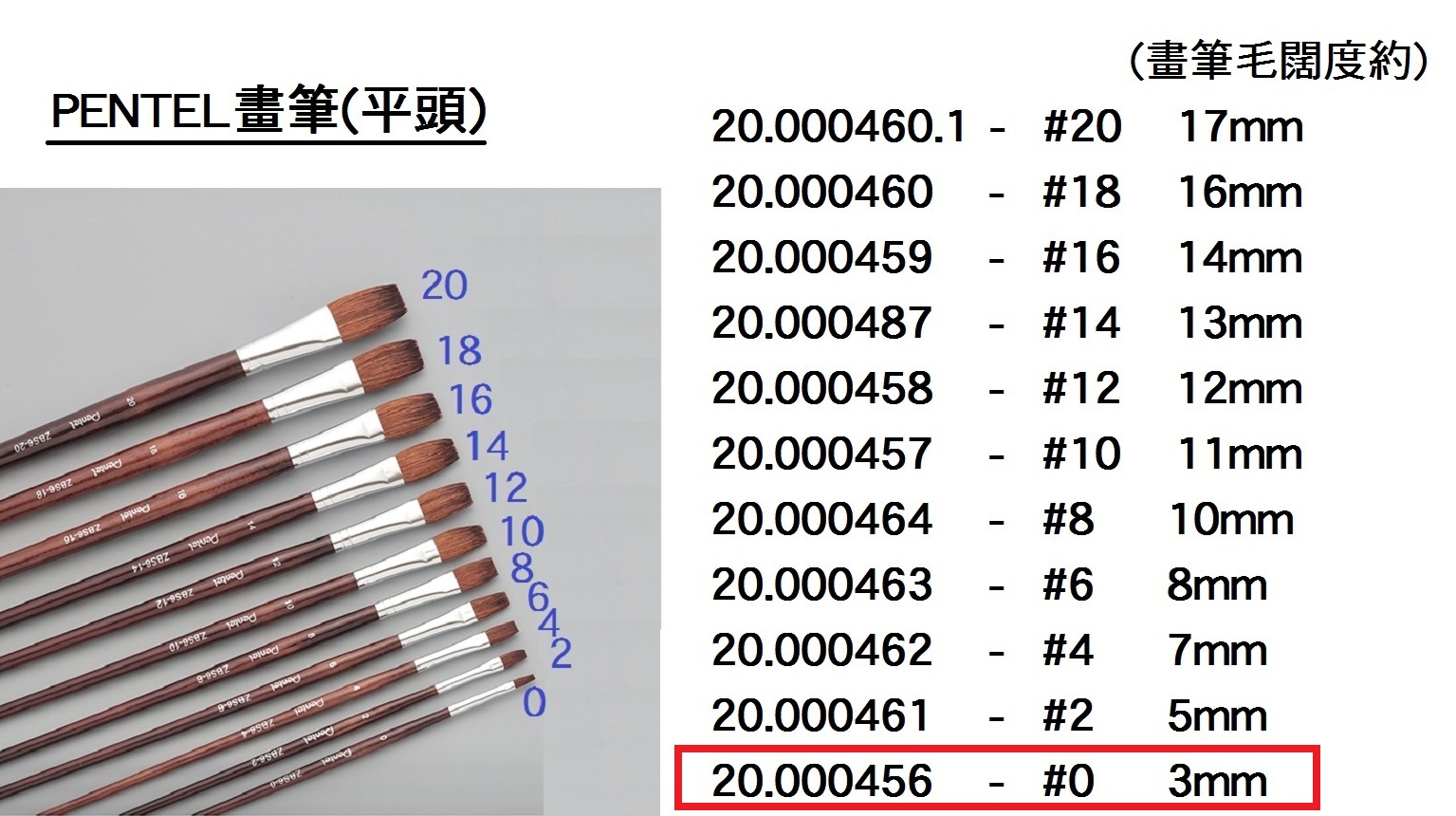 20.000456 _PENTEL畫筆(平頭) #0
