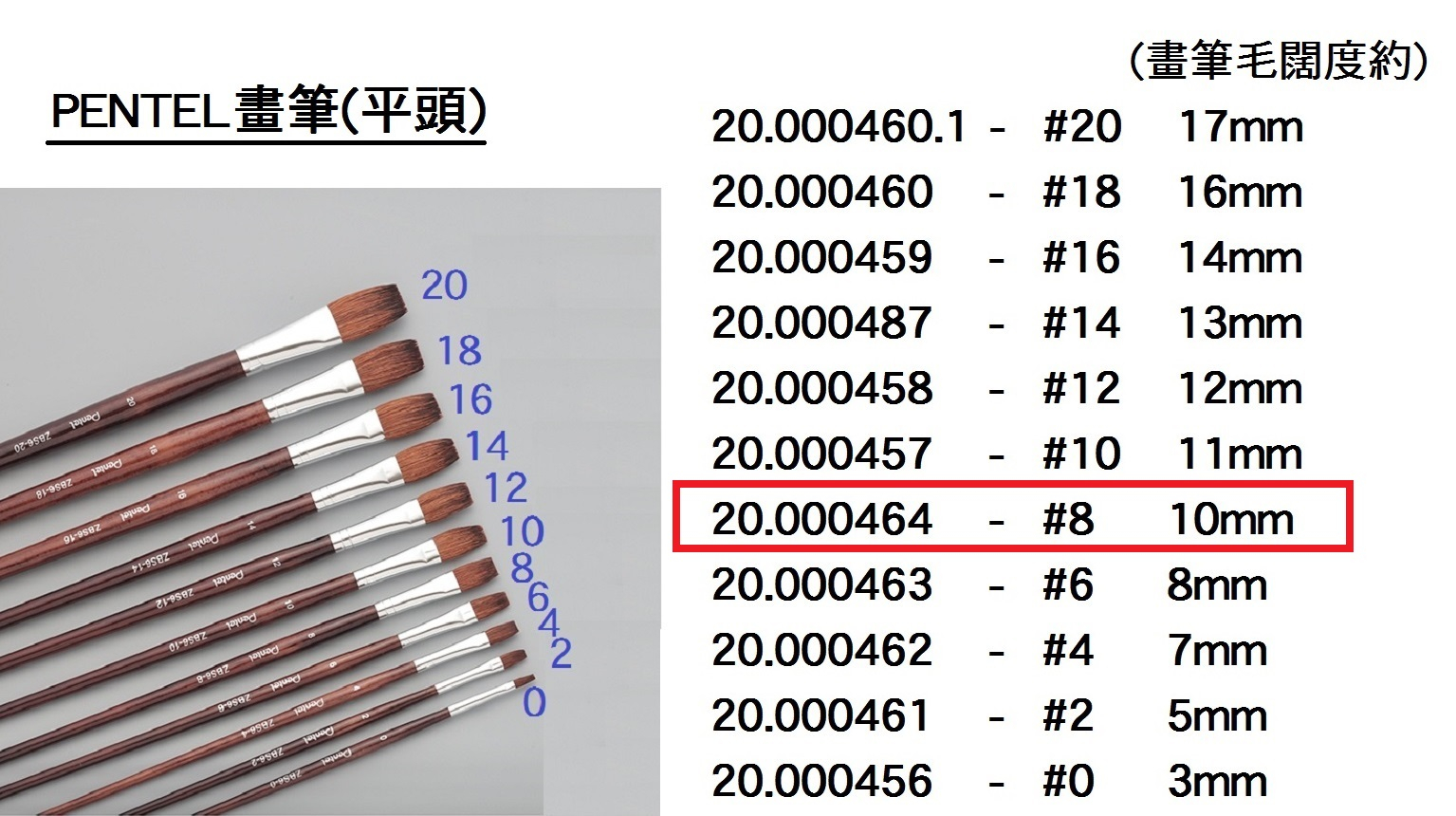 20.000464 _PENTEL畫筆(平頭) #8