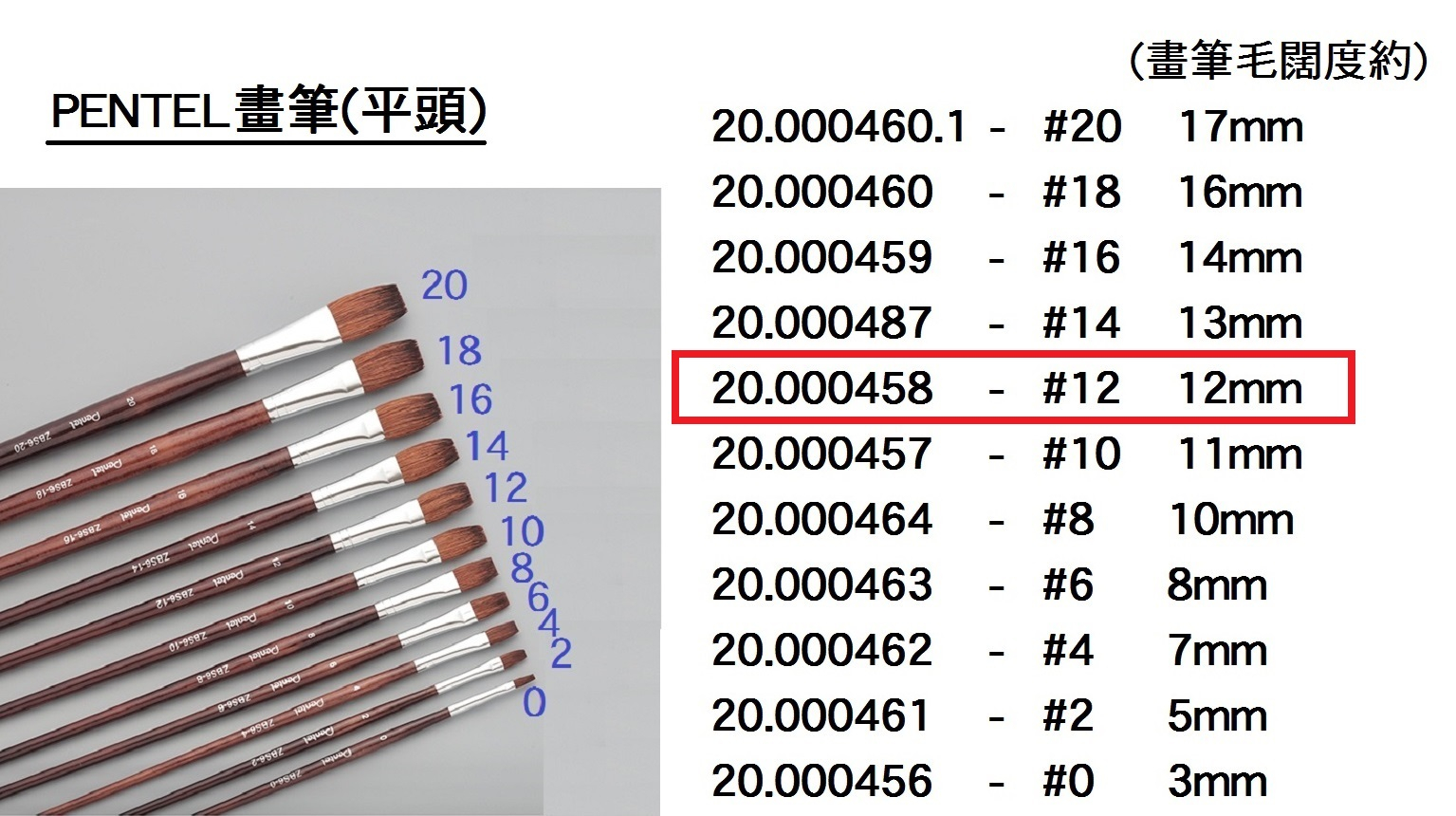 20.000458 _PENTEL畫筆(平頭) #12