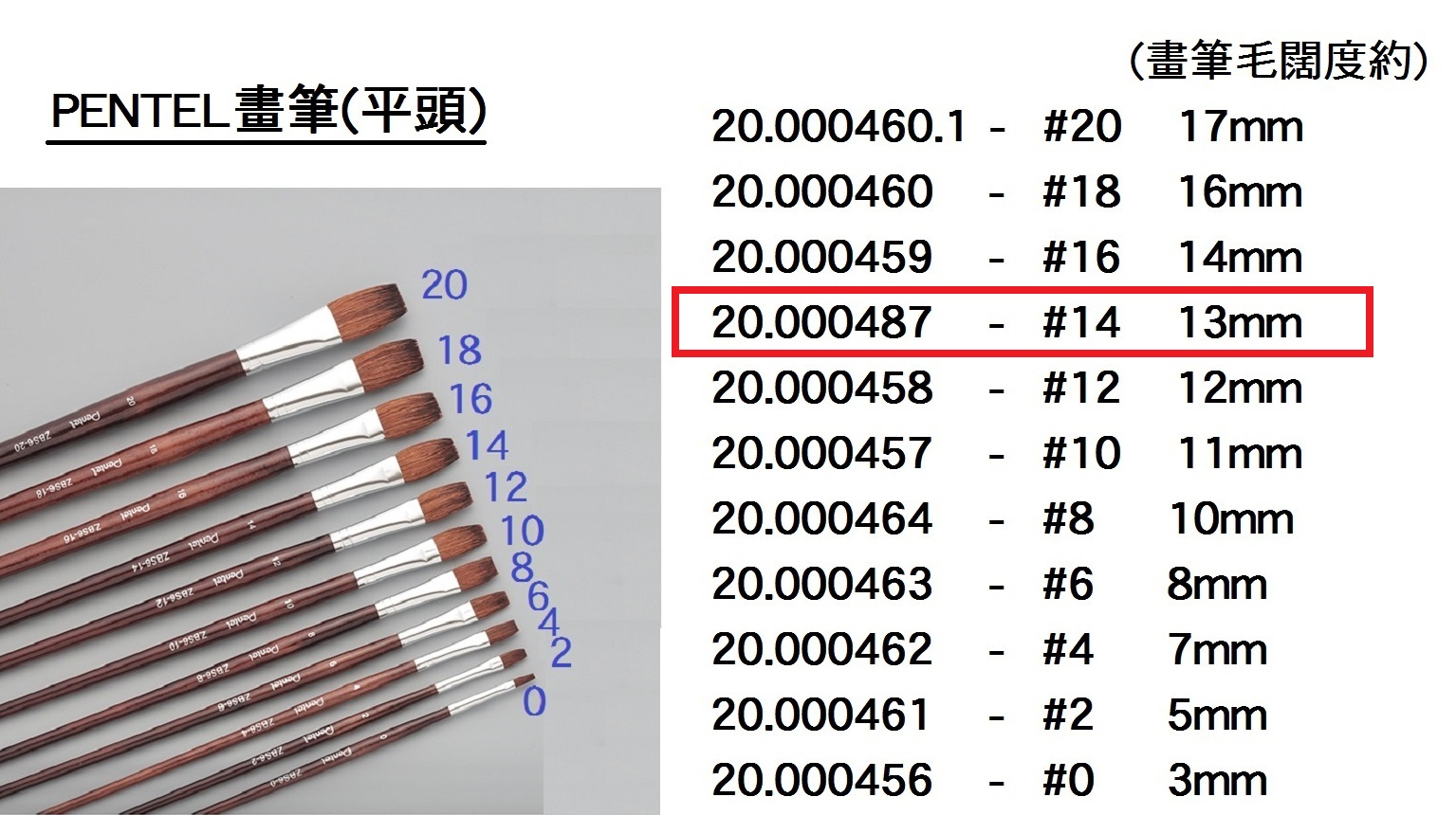 20.000487 _PENTEL畫筆(平頭) #14