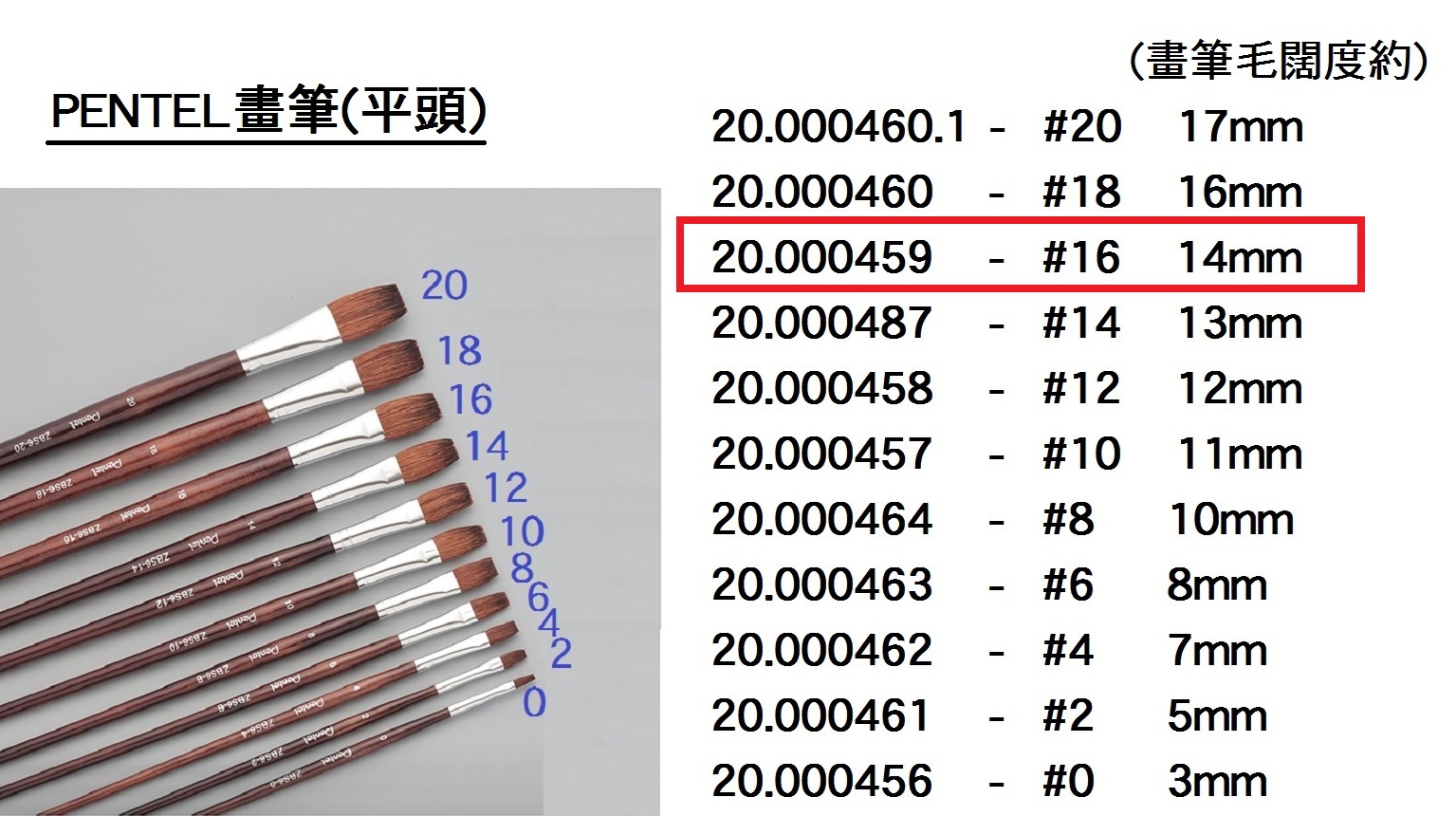 20.000459 _PENTEL畫筆(平頭) #16