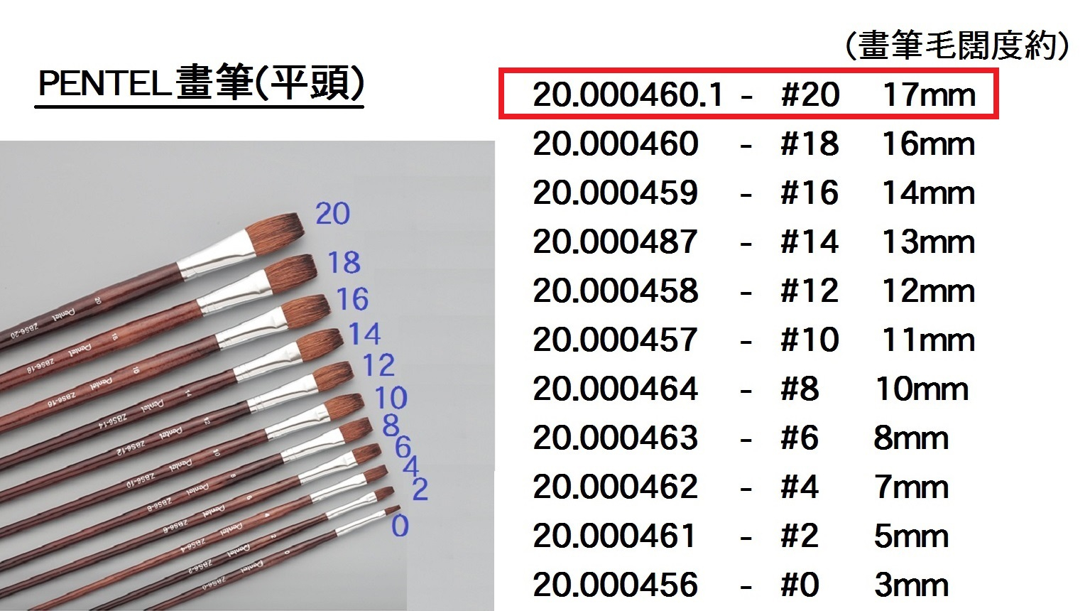 20.000460.1 _PENTEL畫筆(平頭) #20