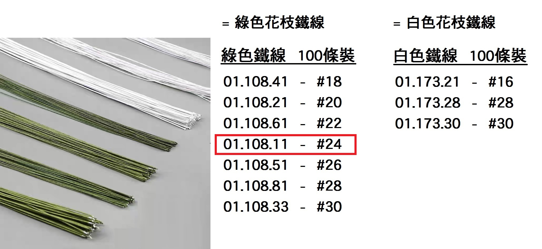 01.108.11 _綠色鐵線 #24  100pcs