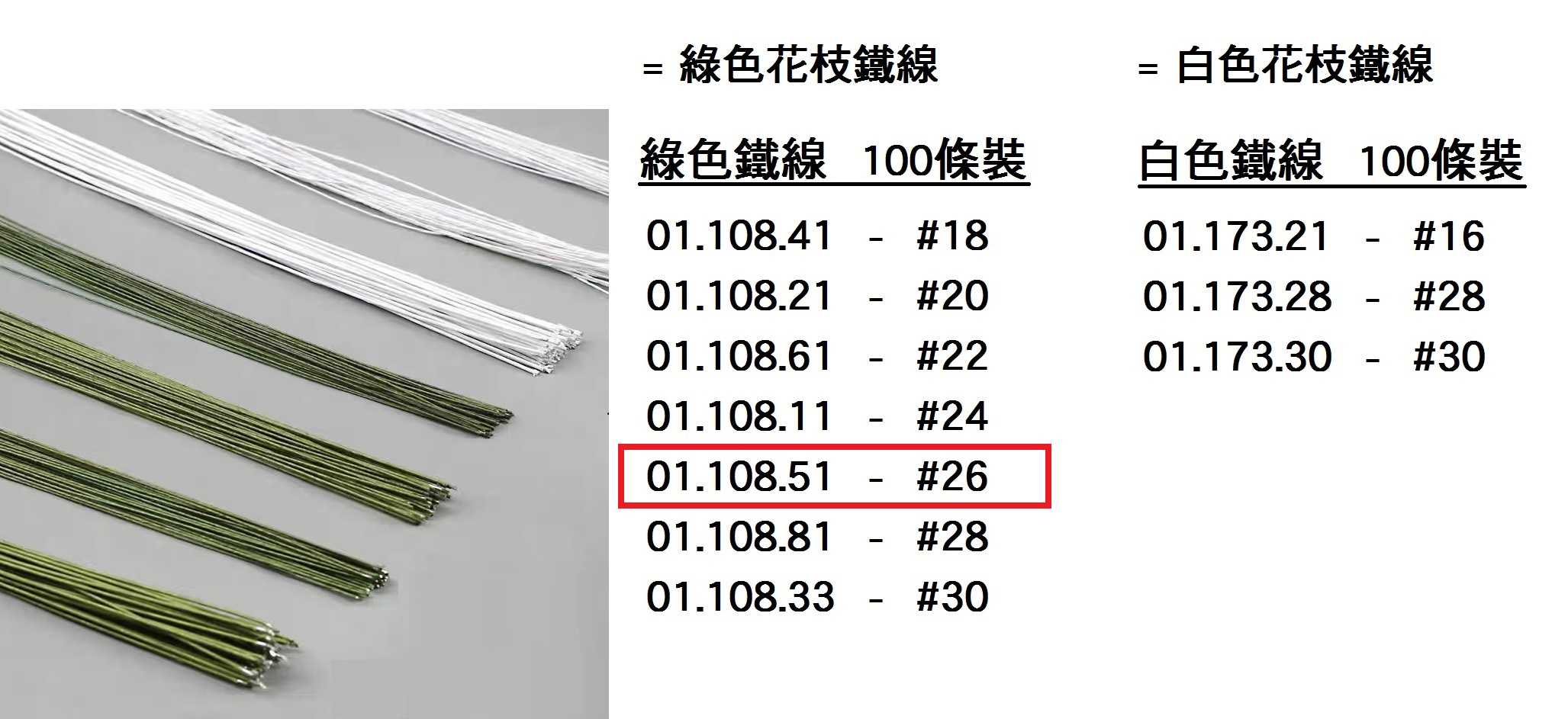 01.108.51_綠色鐵線 #26  100pcs