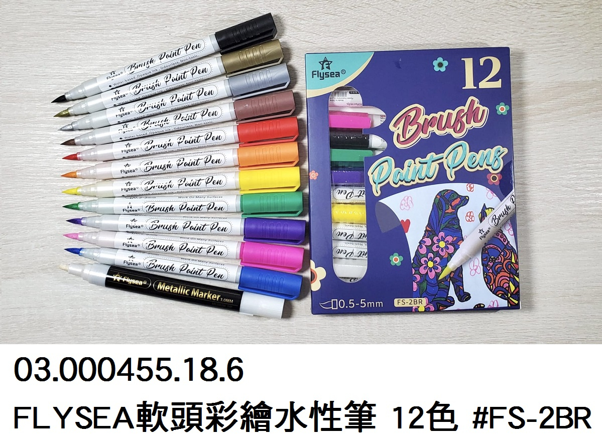 03.000455.18.6 _FLYSEA軟頭彩繪水性筆 12色 #FS-2BR