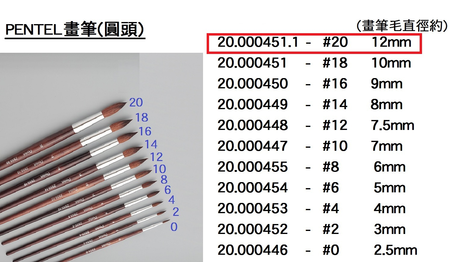 20.000451.1 _PENTEL畫筆(圓頭) #20